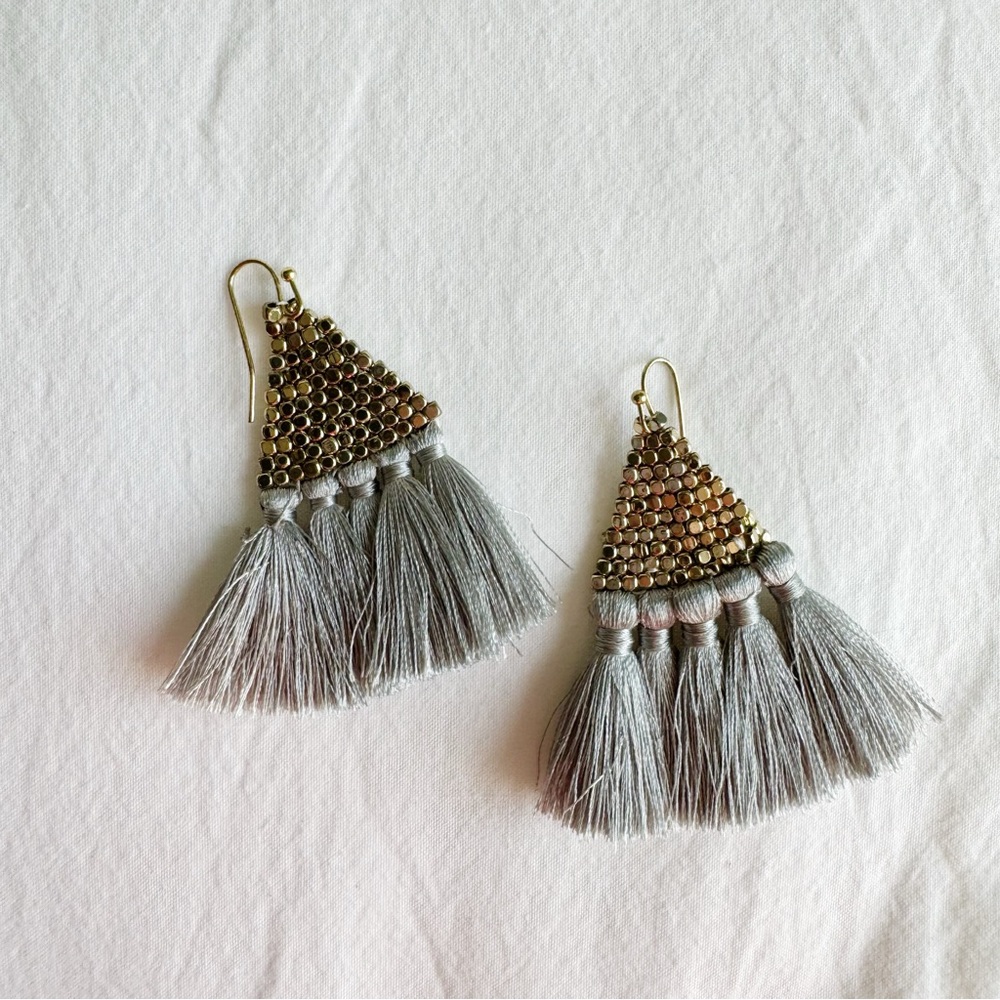 Earrings with gold beading and silver fringe